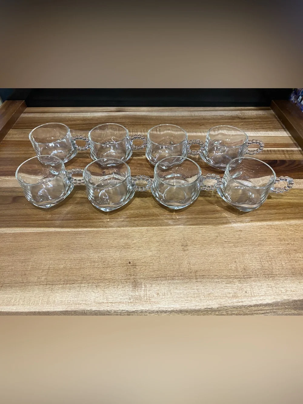 Vintage Hazel Atlas Glass Cups Set: Beaded Handles, 1950s (set of 8)